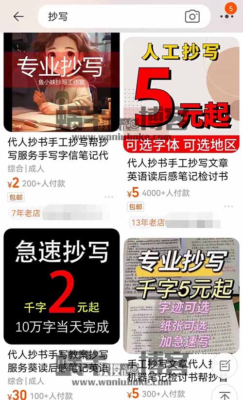 代抄写副业小项目，有手就行，客单价7+，单月5000+