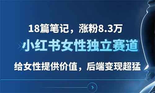 18篇笔记，涨粉8.3万，小红书女性独立赛道，给女性提供价值，后端变现超猛