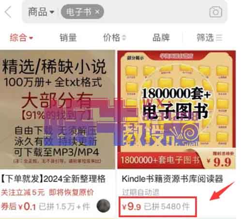 电子书虚拟项目，单价9.9，销量5000+！